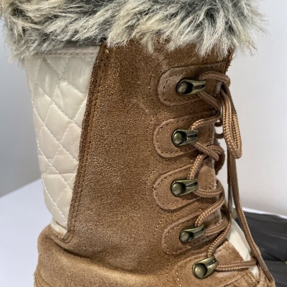 Khombu Nordic 2 Duck Boots Women's Size 8 Beige Suede Faux Fur Trim Waterproof - Picture 2 of 11